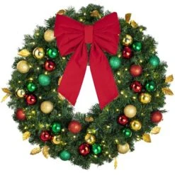 36" Lit LED Warm White Decorated Wreath - Traditional Décor - Bow Option Available -Christmas Decor Sale dw 36 led t b vb 12 r