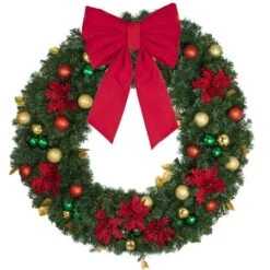 48" Unlit Decorated Wreath - Elegant Poinsettia - Bow Option Available 9 48" Unlit Decorated Wreath - Elegant Poinsettia - Bow Option Available -Christmas Decor Sale dw 48 ep b vb 18 r