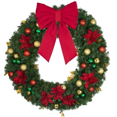48" Unlit Decorated Wreath - Elegant Poinsettia - Bow Option Available 5 48" Unlit Decorated Wreath - Elegant Poinsettia - Bow Option Available - Image 3