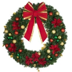 48" Unlit Decorated Wreath - Elegant Poinsettia - Bow Option Available 8 48" Unlit Decorated Wreath - Elegant Poinsettia - Bow Option Available -Christmas Decor Sale dw 48 ep b vb 18 rgt