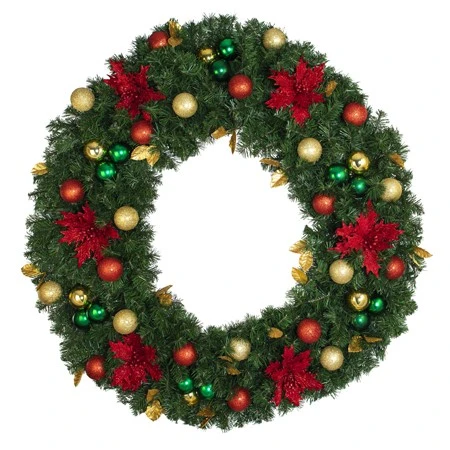 48" Unlit Decorated Wreath - Elegant Poinsettia - Bow Option Available 3 48" Unlit Decorated Wreath - Elegant Poinsettia - Bow Option Available
