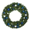 48" Lit LED Warm White Decorated Wreath - Blue And Silver Décor - Bow Option Available -Christmas Decor Sale dw 48 led bs