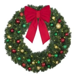 48" Lit LED Warm White Decorated Wreath - Colors Of The Holidays - Bow Option Available -Christmas Decor Sale dw 48 led coth b vb 18 r