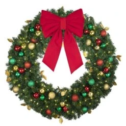 48" Lit LED Warm White Decorated Wreath - Traditional Décor - Bow Option Available -Christmas Decor Sale dw 48 led t b vb 18 r