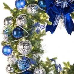 48" Pre-Decorated Wreath - Sapphire Sky - Warm White -Christmas Decor Sale dw 48 ss ww 1 1
