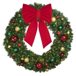 60" Lit LED Warm White Decorated Wreath - Colors Of The Holidays - Bow Option Available -Christmas Decor Sale dw 60 led coth b vb 24 r