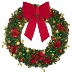 72" Lit LED Warm White Decorated Wreath - Elegant Poinsettia - Bow Option Available -Christmas Decor Sale dw 60 led ep b vb 24 r 1