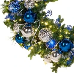 60" Pre-Decorated Wreath - Sapphire Sky - Warm White -Christmas Decor Sale dw 60 ss ww 2