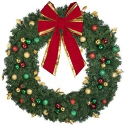 60" Unlit Decorated Wreath - Traditional Décor - Bow Option Available -Christmas Decor Sale dw 60 t b vb 24 rgt