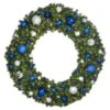 72" Lit LED Warm White Decorated Wreath - Blue And Silver Décor - Bow Option Available -Christmas Decor Sale dw 72 led bs 1