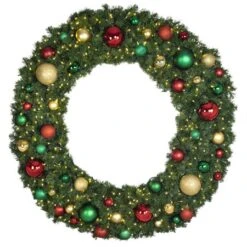 72" Lit LED Warm White Decorated Wreath - Colors Of The Holidays - Bow Option Available