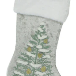 Northlight 20" Snow Covered Green Tree Gray Christmas Stocking With White Cuff -Christmas Decor Sale dyno1209110 1 26793.1636632925