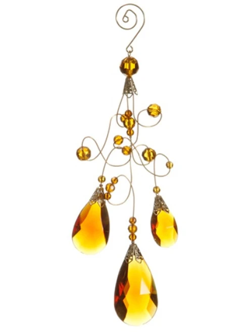 9.75" Amber And Gold Faceted Beads Christmas Teardrop Ornament 3 9.75" Amber And Gold Faceted Beads Christmas Teardrop Ornament
