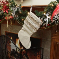 Northlight 21" Ivory And Sage Green Rustic Christmas Stocking With Beaded Ruffled Cuff -Christmas Decor Sale fsnhnezjbc88n1jonneh2bmzrpsmdxpf 00521.1588359051