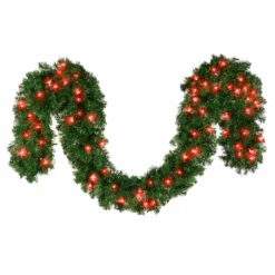 9' X 14" Deluxe Oregon Fir Garland, Lit, Red