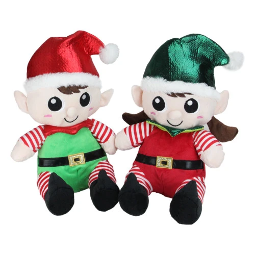 Northlight Plush Sitting Boy And Girl Christmas Elf Figures - 13" - Red And Green - Set Of 2 3 Northlight Plush Sitting Boy And Girl Christmas Elf Figures - 13" - Red And Green - Set Of 2