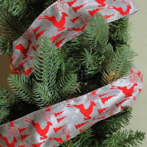 Northlight Silver And Red Flying Reindeer Wired Christmas Craft Ribbon 2.5" X 10 Yards 5 Northlight Silver And Red Flying Reindeer Wired Christmas Craft Ribbon 2.5" X 10 Yards - Image 3