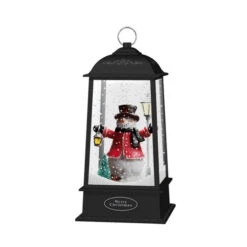 Lighted Snowman Christmas Lantern With Falling Snow - 13" - Black -Christmas Decor Sale l16032yr h 31675.1678977140