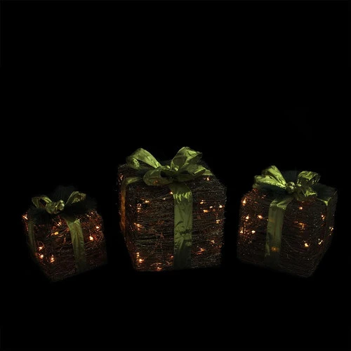 Northlight Lighted Glitter Rattan Gift Boxes Christmas Decoration - 12" - Clear Lights - Set Of 3 5 Northlight Lighted Glitter Rattan Gift Boxes Christmas Decoration - 12" - Clear Lights - Set Of 3 - Image 3