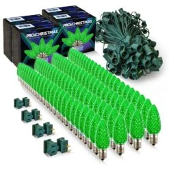 Light Line Kit - SPT-1 C9 100' Green Cord, 12" Spacing, 100 Green Bulbs, With 4 Male And Female Slide On Plugs