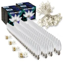 Light Line Kit - SPT-1 C9 100' White Cord, 12" Spacing, 100 Pure White Bulbs, With 4 Male And Female Slide On Plugs