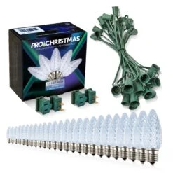 Light Line Kit - SPT-1 C9 25' Green Cord, 12" Spacing, 25 Cool White Bulbs, With 2 Male And Female Slide On Plugs