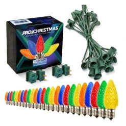 Light Line Kit - SPT-1 C9 25' Green Cord, 12" Spacing, 25 Multi Bulbs, With 2 Male And Female Slide On Plugs