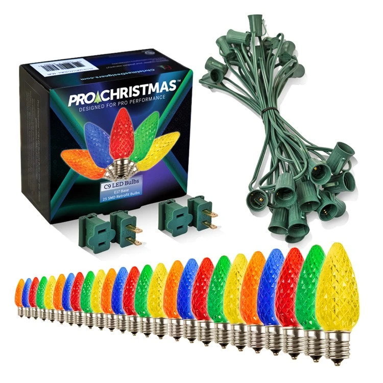 Light Line Kit - SPT-1 C9 25' Green Cord, 12" Spacing, 25 Multi Bulbs, With 2 Male And Female Slide On Plugs 3 Light Line Kit - SPT-1 C9 25' Green Cord, 12" Spacing, 25 Multi Bulbs, With 2 Male And Female Slide On Plugs