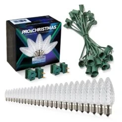 Light Line Kit - SPT-1 C9 25' Green Cord, 12" Spacing, 25 Pure White Bulbs, With 2 Male And Female Slide On Plugs