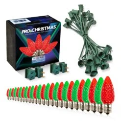 Light Line Kit - SPT-1 C9 25' Green Cord, 12" Spacing, 13 Red And 12 Green Bulbs, With 2 Male And Female Slide On Plugs