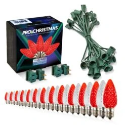 Light Line Kit - SPT-1 C9 25' Green Cord, 12" Spacing, 13 Pure White And 12 Red Bulbs, With 2 Male And Female Slide On Plugs