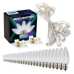 Light Line Kit - SPT-1 C9 25' White Cord, 12" Spacing, 25 Pure White Bulbs, With 2 Male And Female Slide On Plugs