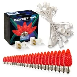 Light Line Kit - SPT-1 C9 25' White Cord, 12" Spacing, 25 Red Bulbs, With 2 Male And Female Slide On Plugs