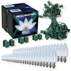 Light Line Kit - SPT-1 C9 50' Green Cord, 12" Spacing, 50 Cool White Bulbs, With 3 Male And Female Slide On Plugs