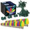 Light Line Kit - SPT-1 C9 50' Green Cord, 12" Spacing, 50 Multi Bulbs, With 3 Male And Female Slide On Plugs -Christmas Decor Sale llk 951 g 12 m 2
