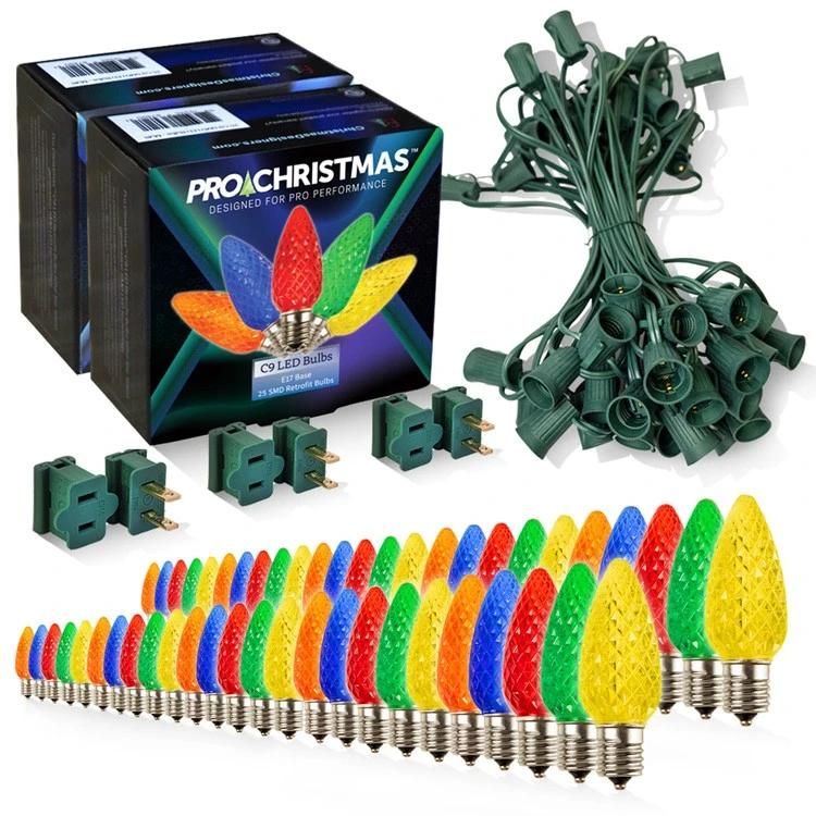 Light Line Kit - SPT-1 C9 50' Green Cord, 12" Spacing, 50 Multi Bulbs, With 3 Male And Female Slide On Plugs 3 Light Line Kit - SPT-1 C9 50' Green Cord, 12" Spacing, 50 Multi Bulbs, With 3 Male And Female Slide On Plugs