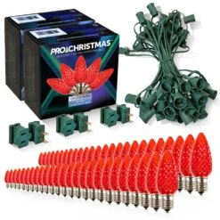 Light Line Kit - SPT-1 C9 50' Green Cord, 12" Spacing, 50 Red Bulbs, With 3 Male And Female Slide On Plugs