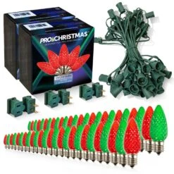 Light Line Kit - SPT-1 C9 50' Green Cord, 12" Spacing, 25 Red And 25 Green Bulbs, With 3 Male And Female Slide On Plugs