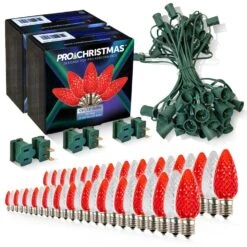 Light Line Kit - SPT-1 C9 50' Green Cord, 12" Spacing, 25 Pure White And 25 Red Bulbs, With 3 Male And Female Slide On Plugs