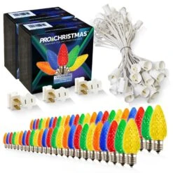 Light Line Kit - SPT-1 C9 50' White Cord, 12" Spacing, 50 Multi Bulbs, With 3 Male And Female Slide On Plugs