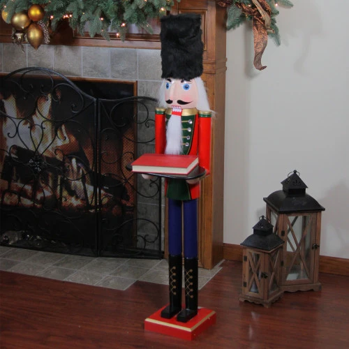 Northlight 48.25" Red And Black Christmas Butler Nutcracker With Tray 4 Northlight 48.25" Red And Black Christmas Butler Nutcracker With Tray - Image 2