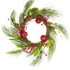 Northlight Jingle Bell Glitter Pine Needle Artificial Christmas Wreath - 21"- Red - Unlit