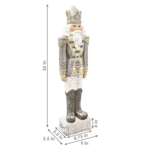 Sunnydaze Alexei The Defender Indoor Nutcracker Statue With LED Lights - Christmas/Holiday Decor - Silver - 36" 5 Sunnydaze Alexei The Defender Indoor Nutcracker Statue With LED Lights - Christmas/Holiday Decor - Silver - 36" - Image 3