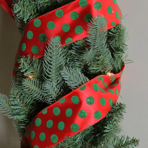 Northlight Shimmering Red And Green Polka Dot Christmas Wired Craft Ribbon 2.5" X 10 Yards 5 Northlight Shimmering Red And Green Polka Dot Christmas Wired Craft Ribbon 2.5" X 10 Yards - Image 3