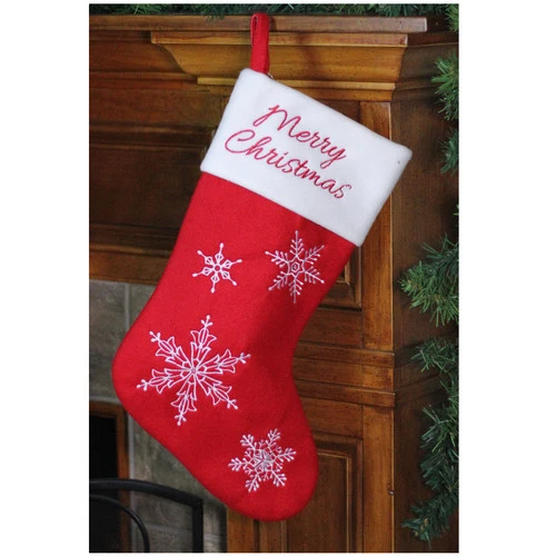 Northlight 16" Red And White Merry Christmas Snowflake Embroidered Christmas Stocking 6 Northlight 16" Red And White Merry Christmas Snowflake Embroidered Christmas Stocking - Image 4