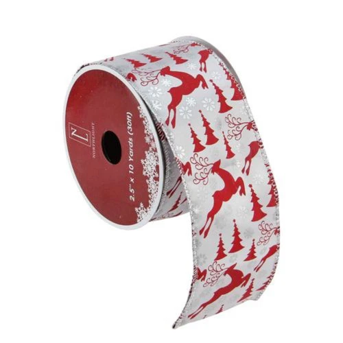 Northlight Silver And Red Flying Reindeer Wired Christmas Craft Ribbon 2.5" X 10 Yards 3 Northlight Silver And Red Flying Reindeer Wired Christmas Craft Ribbon 2.5" X 10 Yards