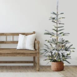 Northlight Real Touch™? Pre-Lit Slim Flocked Nordmann Fir Artificial Christmas Tree - 6.5' - Warm Clear LED Lights