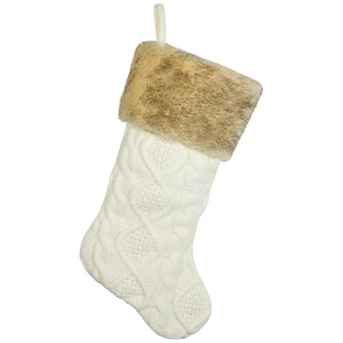 Northlight Cable Knit Christmas Stocking With Faux Fur Cuff - 20.5" - Cream And Beige 3 Northlight Cable Knit Christmas Stocking With Faux Fur Cuff - 20.5" - Cream And Beige