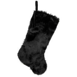 Northlight Sable Faux Fur Christmas Stocking With Pom Poms - 20.5" - Black