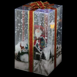 Northlight Musical Santa Lighted Snowing Gift Box With Ribbon Christmas Decoration - 12"